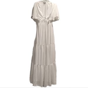 White Maxi Bridal Dress Tiered Skirt and Cut out Adorable Shower Dress
